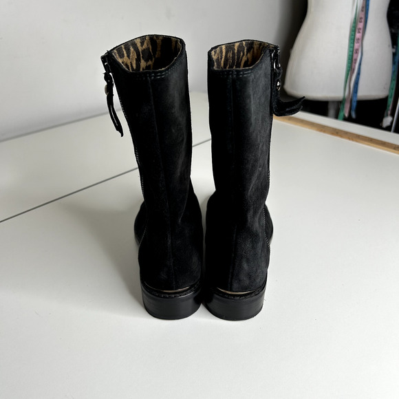 Stuart Weitzman Black Suede Mid-Calf Boots Cheetah Print Round Toe Booties 4 - Picture 9 of 16